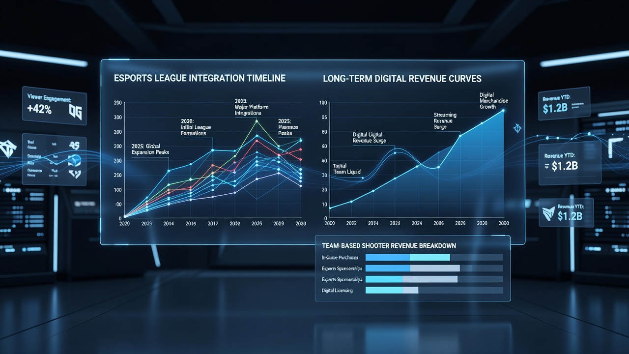 Detailed graph illustrating revenue curve patterns following esports league expansions in team-based shooter franchises