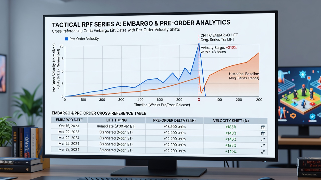 Graph illustrating pre-order velocity changes following critic embargo lifts for tactical RPG franchises on multiple digital platforms