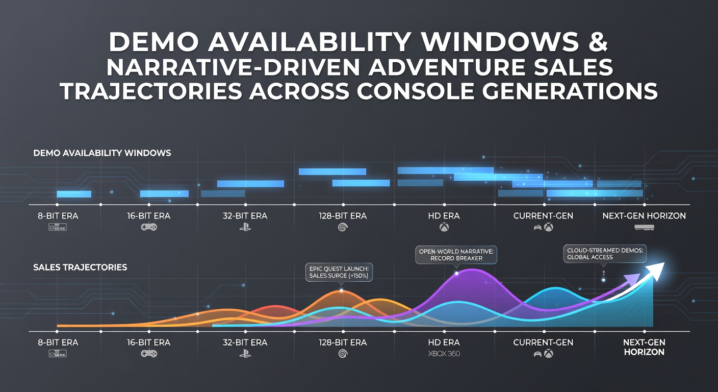 Chart showing demo release timing correlated with narrative adventure game sales across multiple console generations