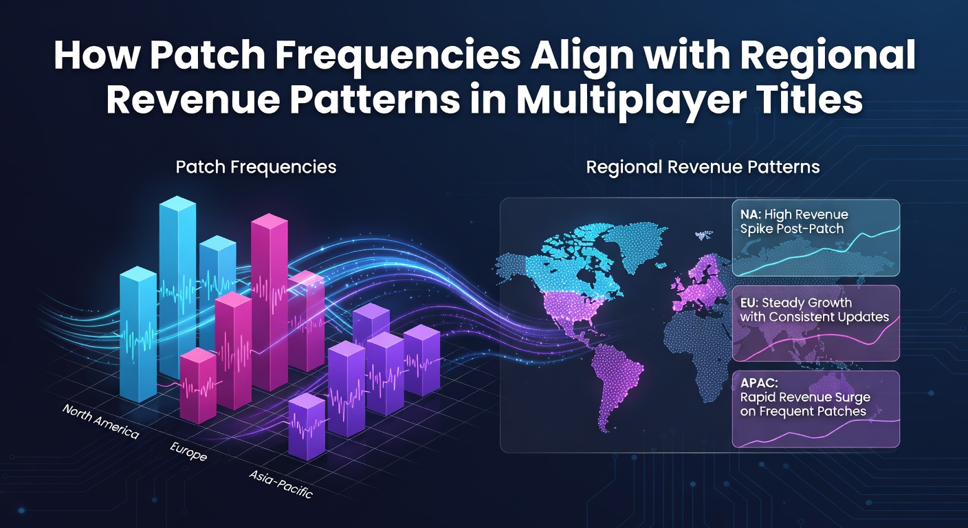 Charts displaying patch update intervals alongside revenue trends across North America, Europe, and Asia-Pacific multiplayer game markets in early 2026