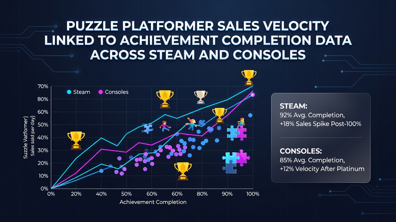 Comparative graphs showing achievement rates versus sales velocity for puzzle platformers in mid-2026