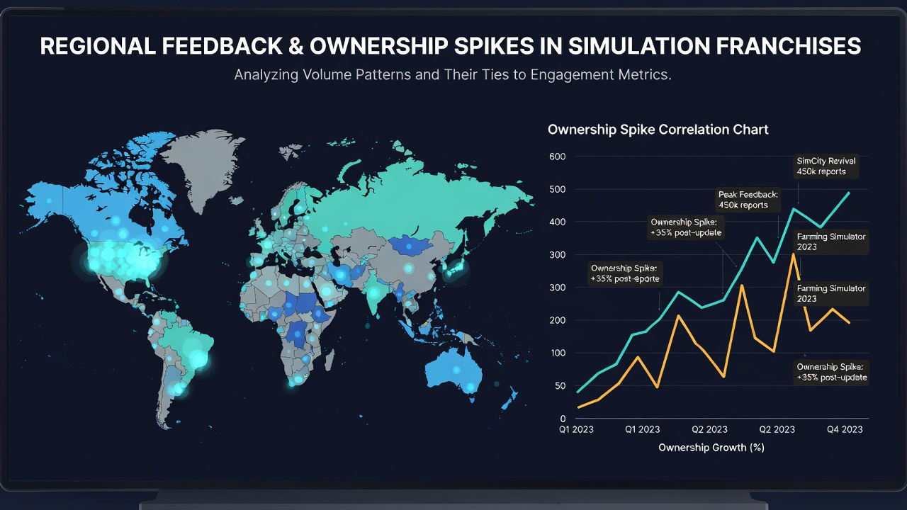 Graphs illustrating ownership spikes in simulation franchises aligned with regional feedback data during platform changes